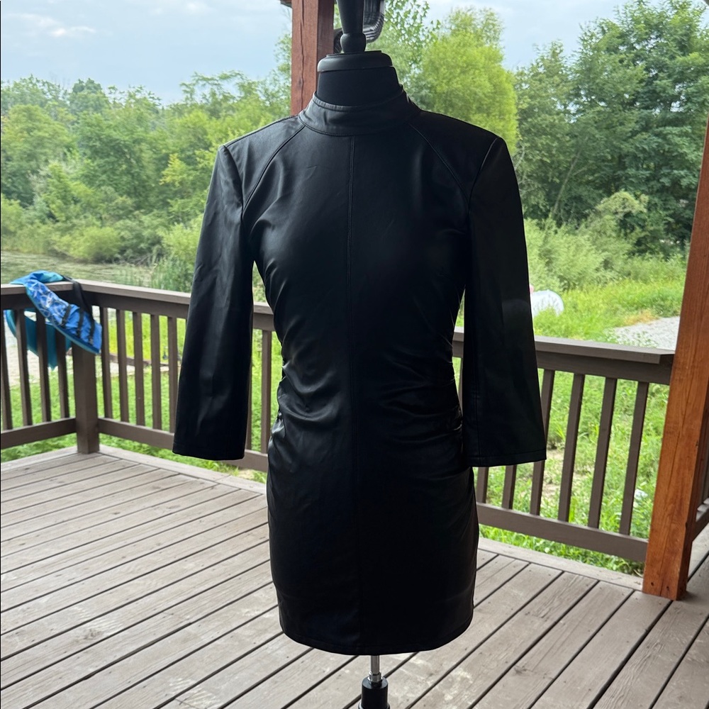 Zara Black Faux Leather Mini Dress